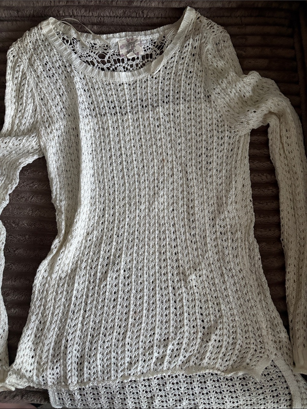 Hippie Rose Cream Open-Knit Scoop Neck Sweater
